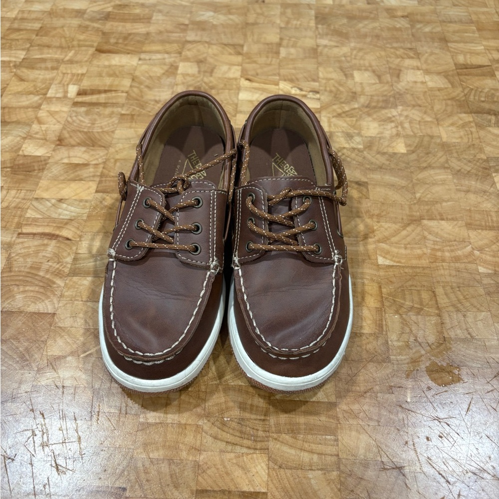 Kids Brown Leather Moccasin Boat Shoes with White Sole Size 3